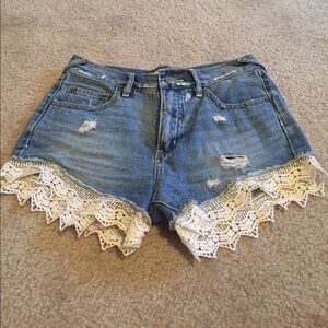 Free People Lace trim denim shorts